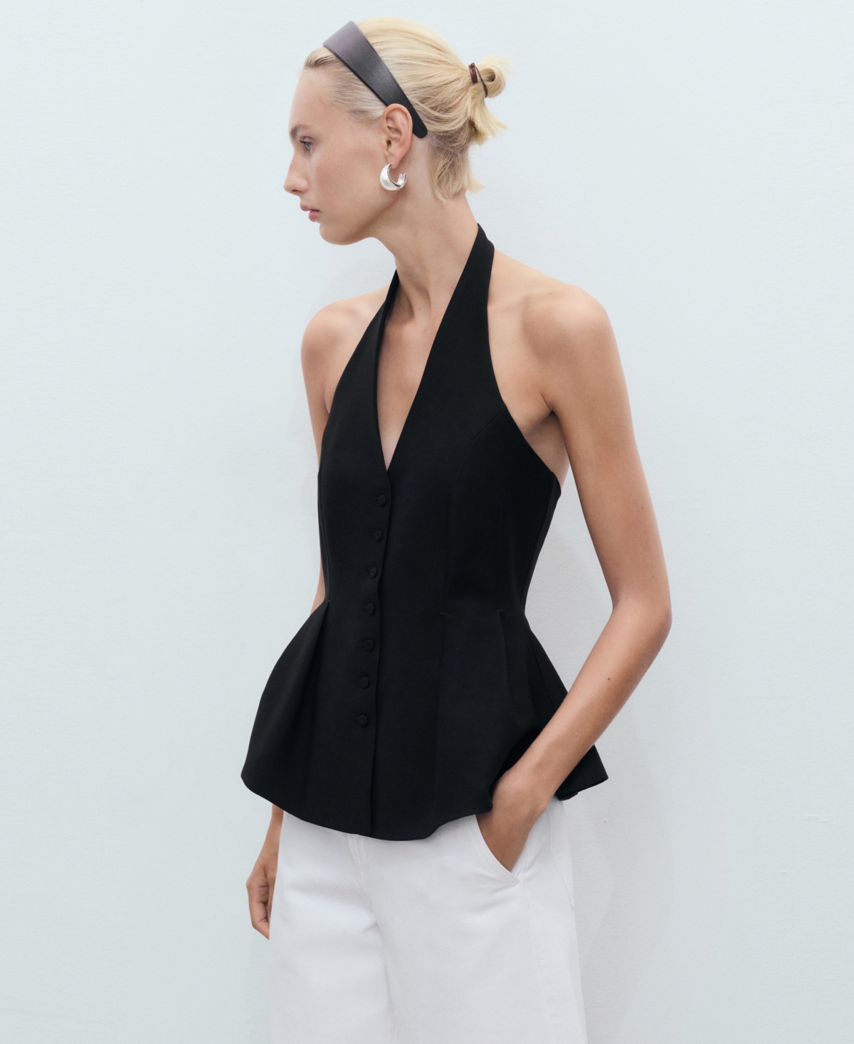 Mango Women's Halter-neck Peplum Vest In Black