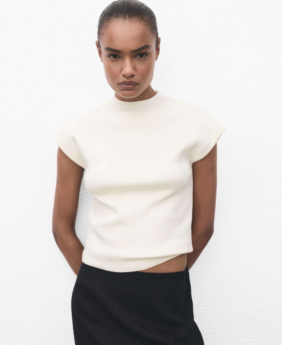 Mango Women's Short-sleeved Fine-knit Sweater In White