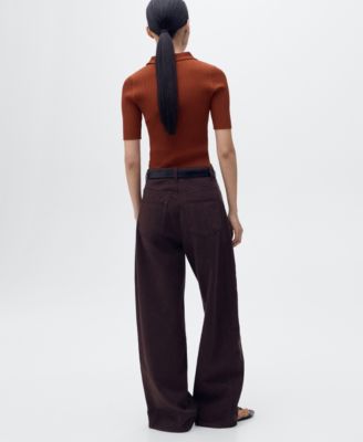 Women's Polo Neck Ribbed Sweater