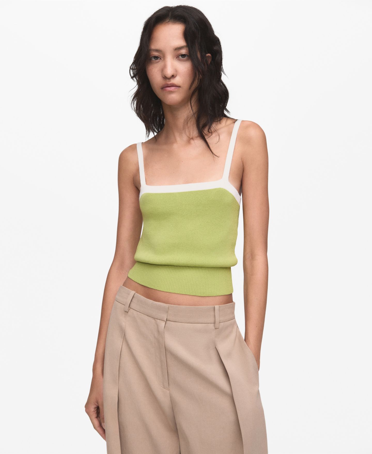 Женский топ Mango Crop Knitted, цвет: Пастельный зелёный — фото 1