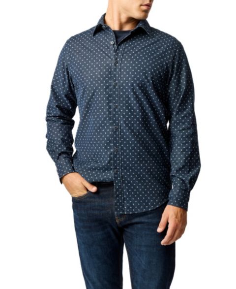 Мужская рубашка Rodd & Gunn Harrington Long Sleeve Slim Fit, цвет: Blueberry
