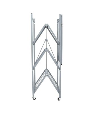 R5 Foldable 4 Tier Storage Rack w/ Wheels, Pewter, Certified Refurbished