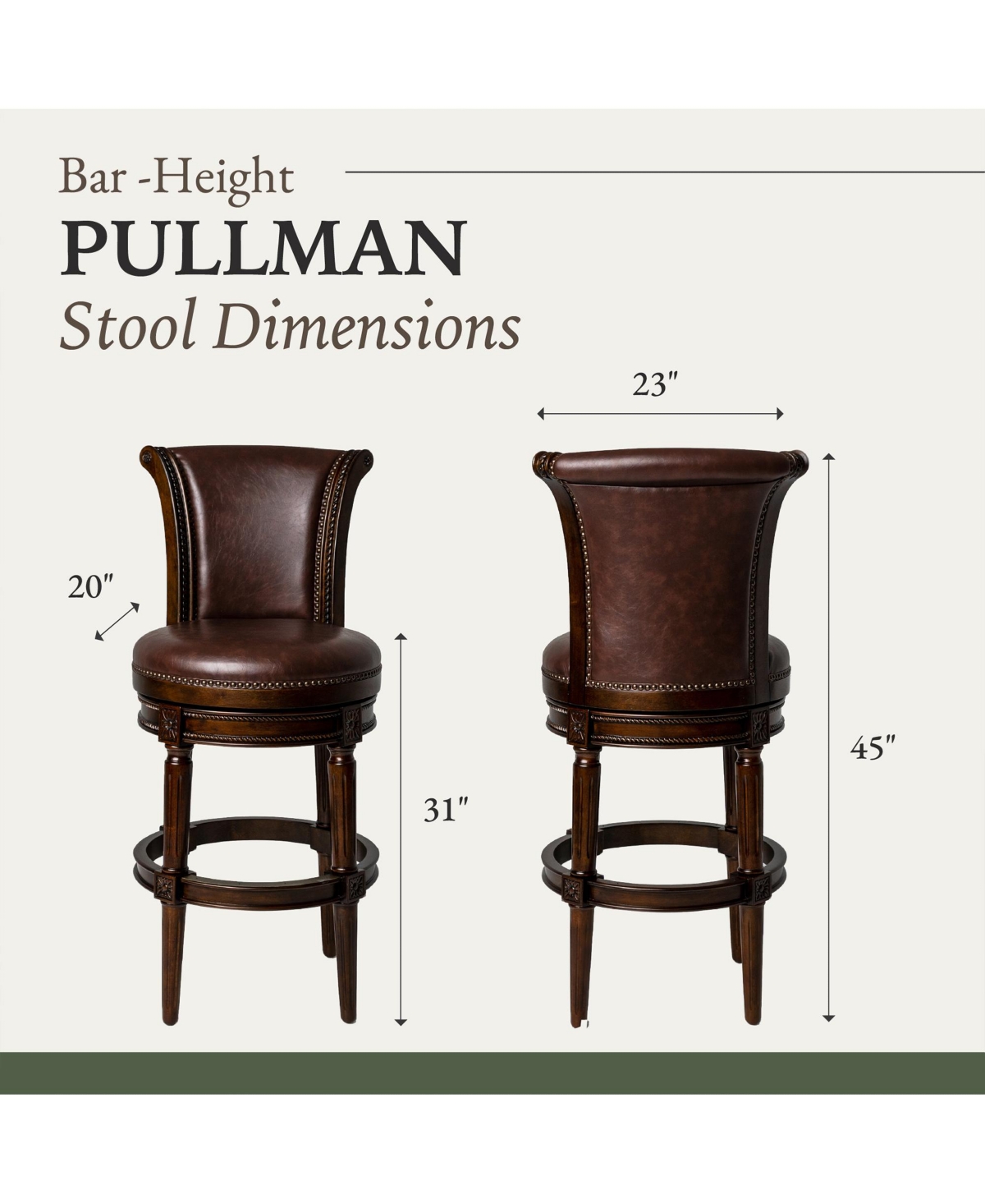 Maven Lane Pullman Wooden Swivel Stool, Dark Walnut w/ Leather, Set of 4