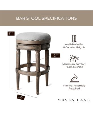 Pullman Backless Bar Stool in Reclaimed Oak Finish w/ Ash Grey Fabric Upholstery, Set of 4