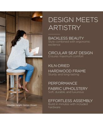 Eva Bar Stool in Weathered Oak with Sand Fabric Upholstery, Set of 2