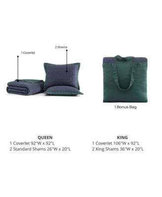 100% Cotton Sateen 3 Piece Textured Quilted King Size Coverlet Set