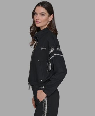 Women's Rhinestone Trim Front Zip Jacket
