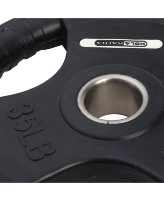 35 Pound Olympic Rubber Coated Weight Plate w/Tri Grip Handle, Black