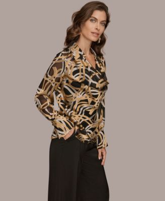 Women's Long Sleeve Burnout Cowl Neck Top, Regular & Petite