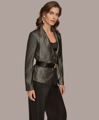 Women's Novelty Belted Collared Jacket, Regular & Petites
