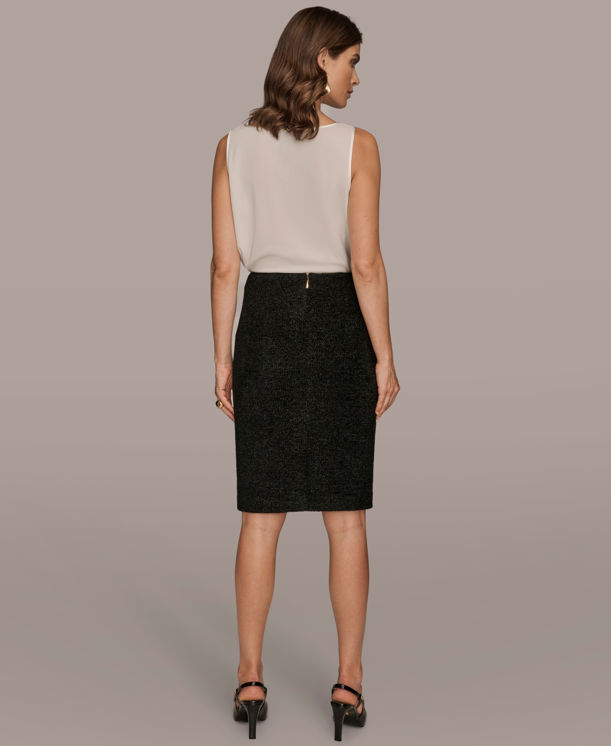 Donna Karan New York Metallic Pencil Skirt In Black