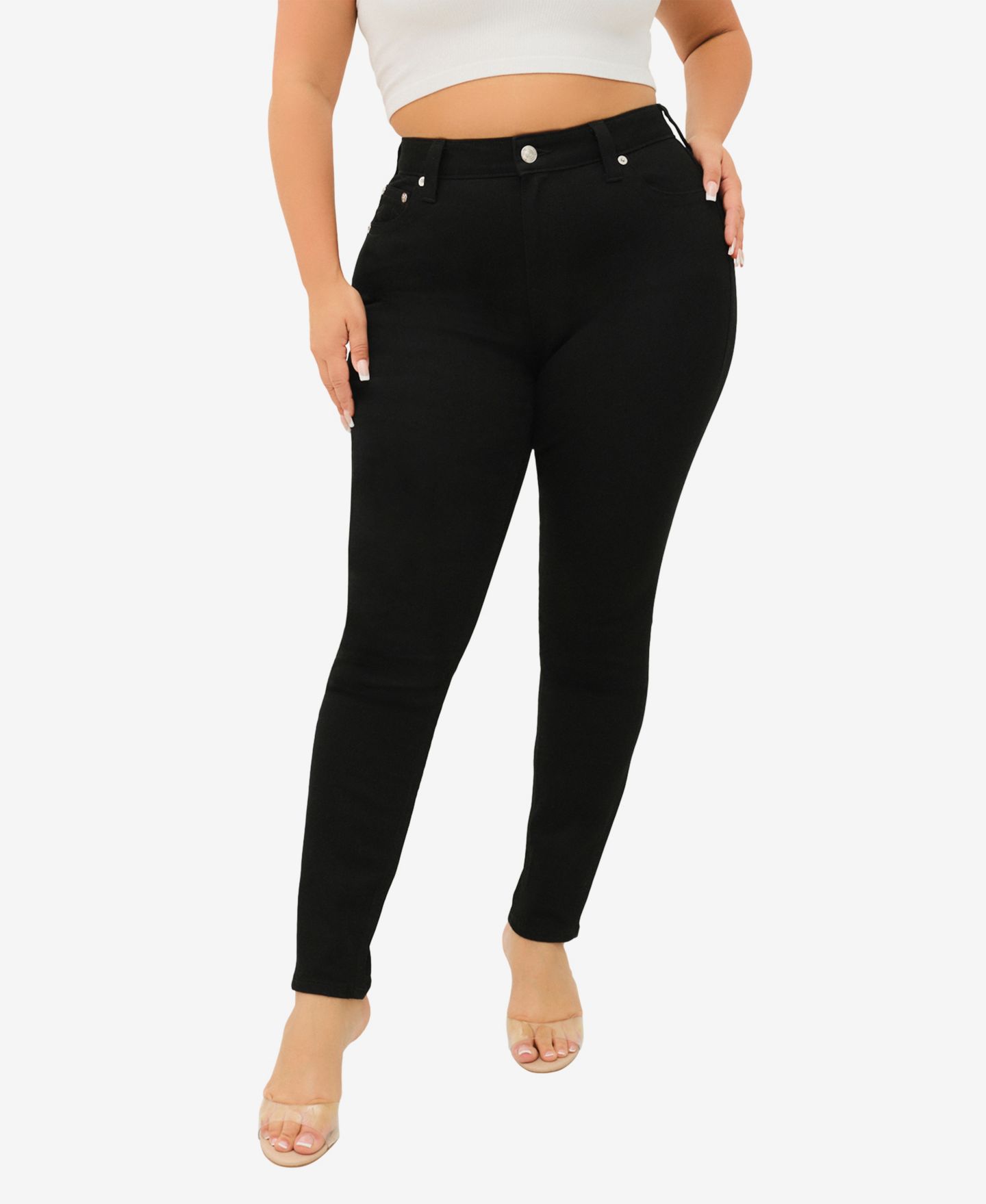Женские джинсы True Religion Plus Size Jennie Curvy Skinny Mid-Rise, цвет: Чёрный — фото 2