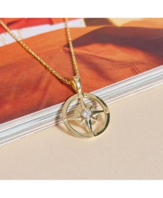Compass Pendant Necklace in 14K Gold Over Sterling Silver