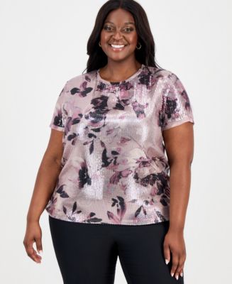 Anne Klein Plus Size Sequinned Short-Sleeve Top Macy's