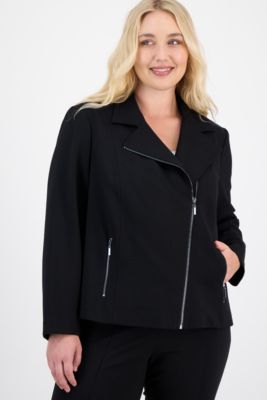 Plus Size Notched Collar Cropped Moto Jacket