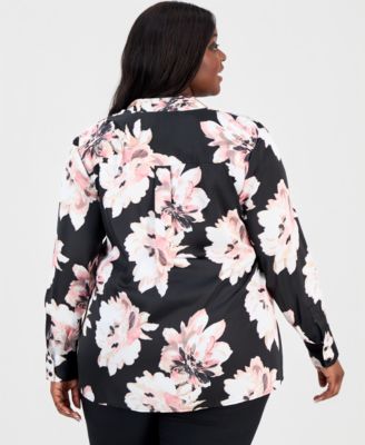 Plus Size Mandarin-Collar Buttoned-Cuff Top