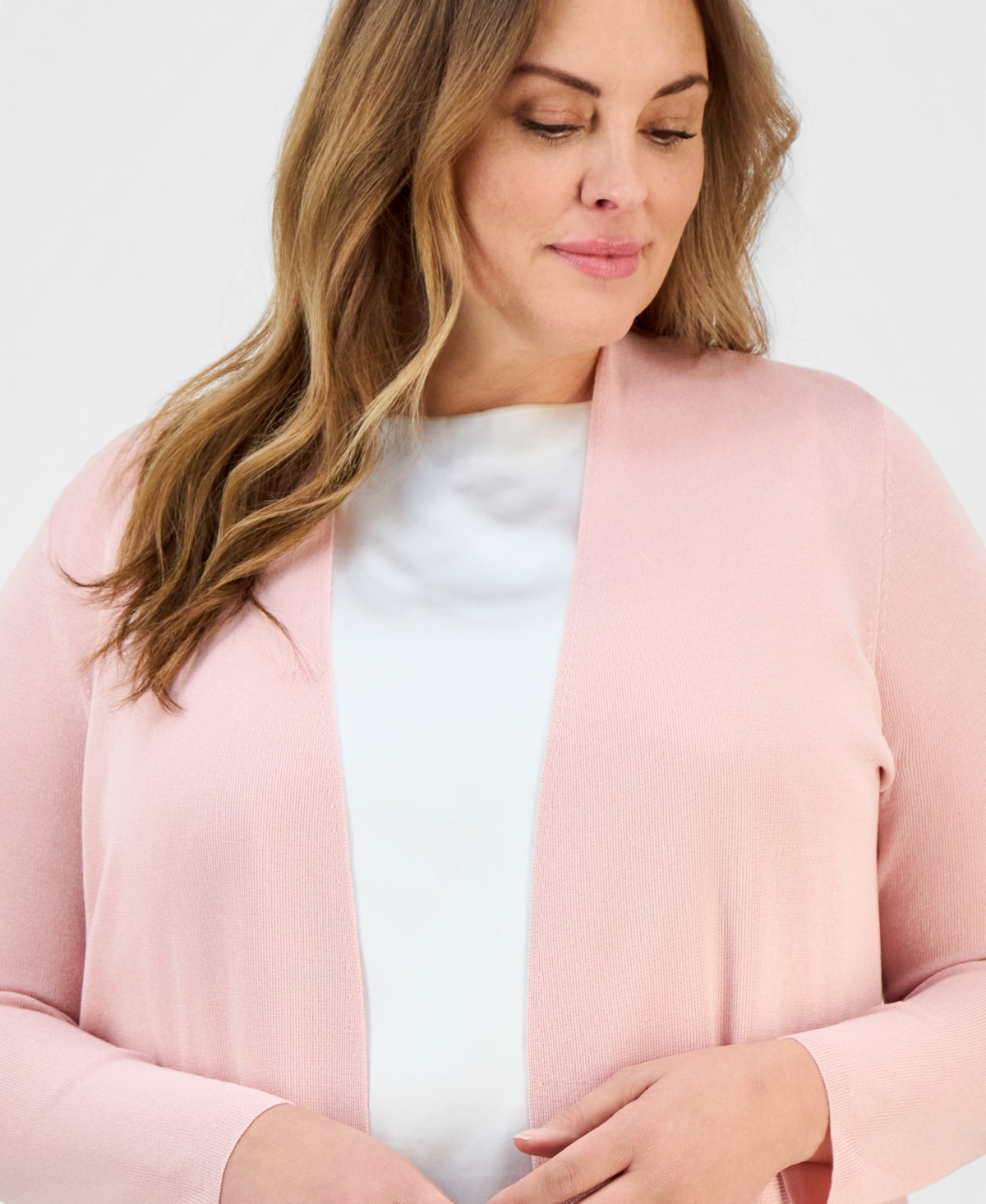 Anne Klein Plus Montery Open-Front Cardigan Sweater