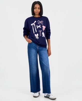 Juniors' Bow Graphic-Print Sweatshirt