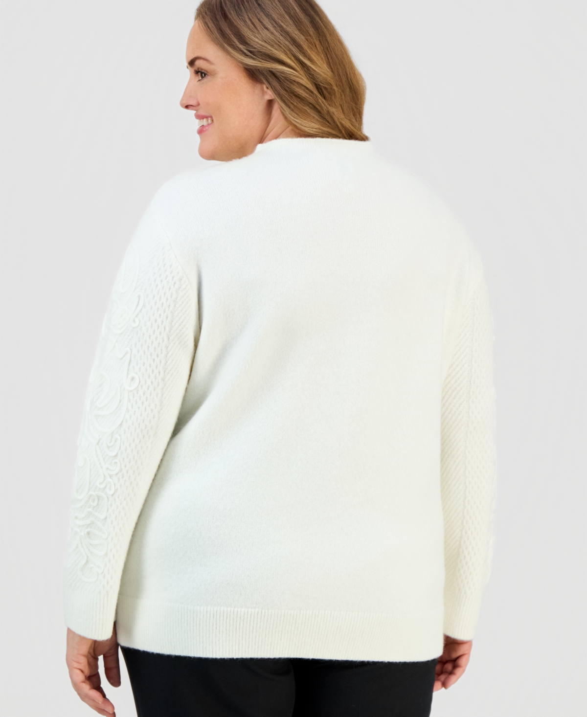 Anne Klein Plus Size Soutache Embroidered Sweater In White