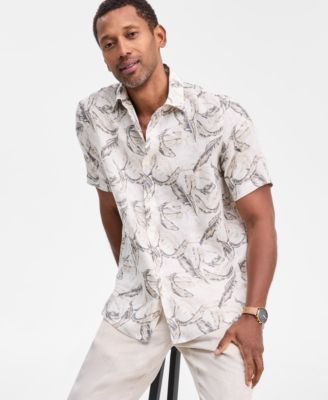 Club Room - Men's Short Sleeve Leaf Print Button-Front Shirt