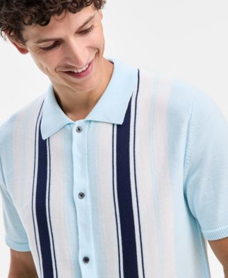 Men's Cotton Striped Button Polo Sweater, Macy's Exclusive