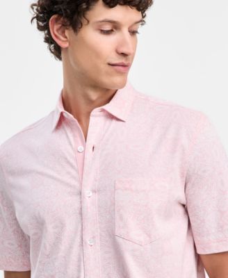 Men's Pima Cotton Medal Print Short-Sleeve Button-Up Knit Shirt, Macy's Exclusive