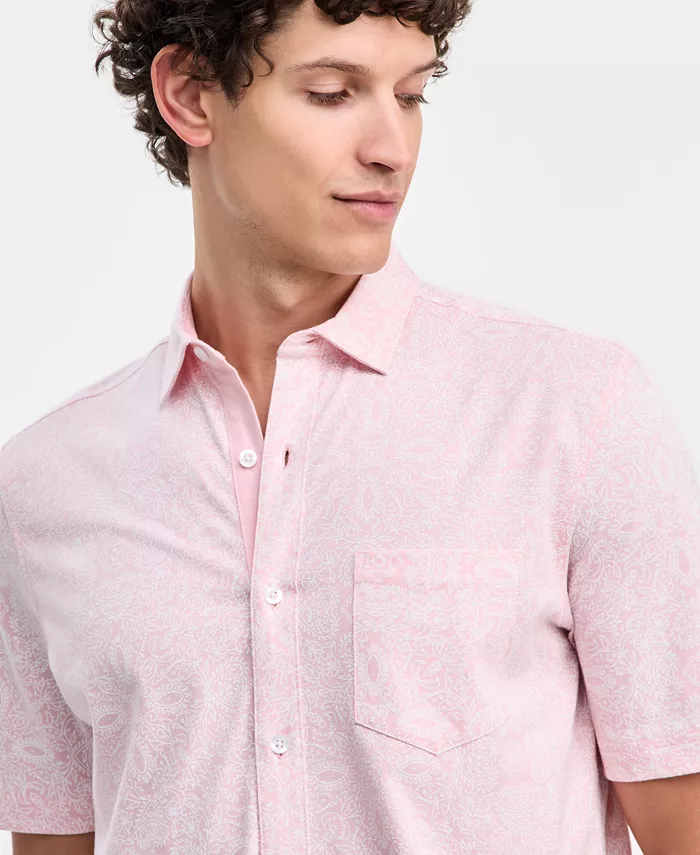 Men's Pima Cotton Medal Print Short-Sleeve Button-Up Knit Shirt - thumbnail 2