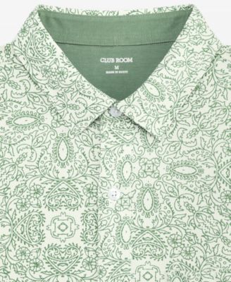 Men's Pima Cotton Medal Print Short-Sleeve Button-Up Knit Shirt