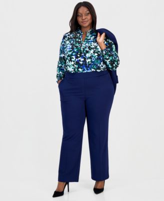 Plus Size Mid-Rise Pull-On Straight Pants