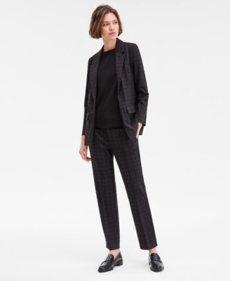 Women's Plaid Jacquard Knit Boyfriend Blazer