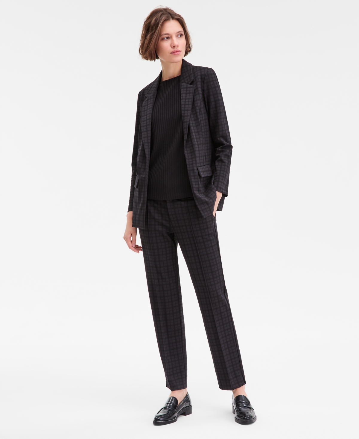 Liverpool Los Angeles Women's Plaid Jacquard Knit Boyfriend Blazer