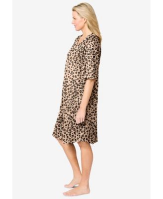 Plus Size Short Zip-Front Robe in French Terry