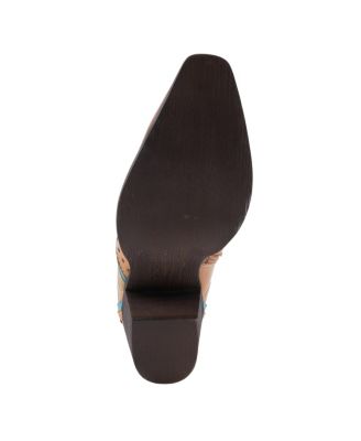 L Artiste Women s REBAMAC Western Floral Embossed Leather Mid-Calf Cowboy Booties with Snip Toe and Zipper Closure