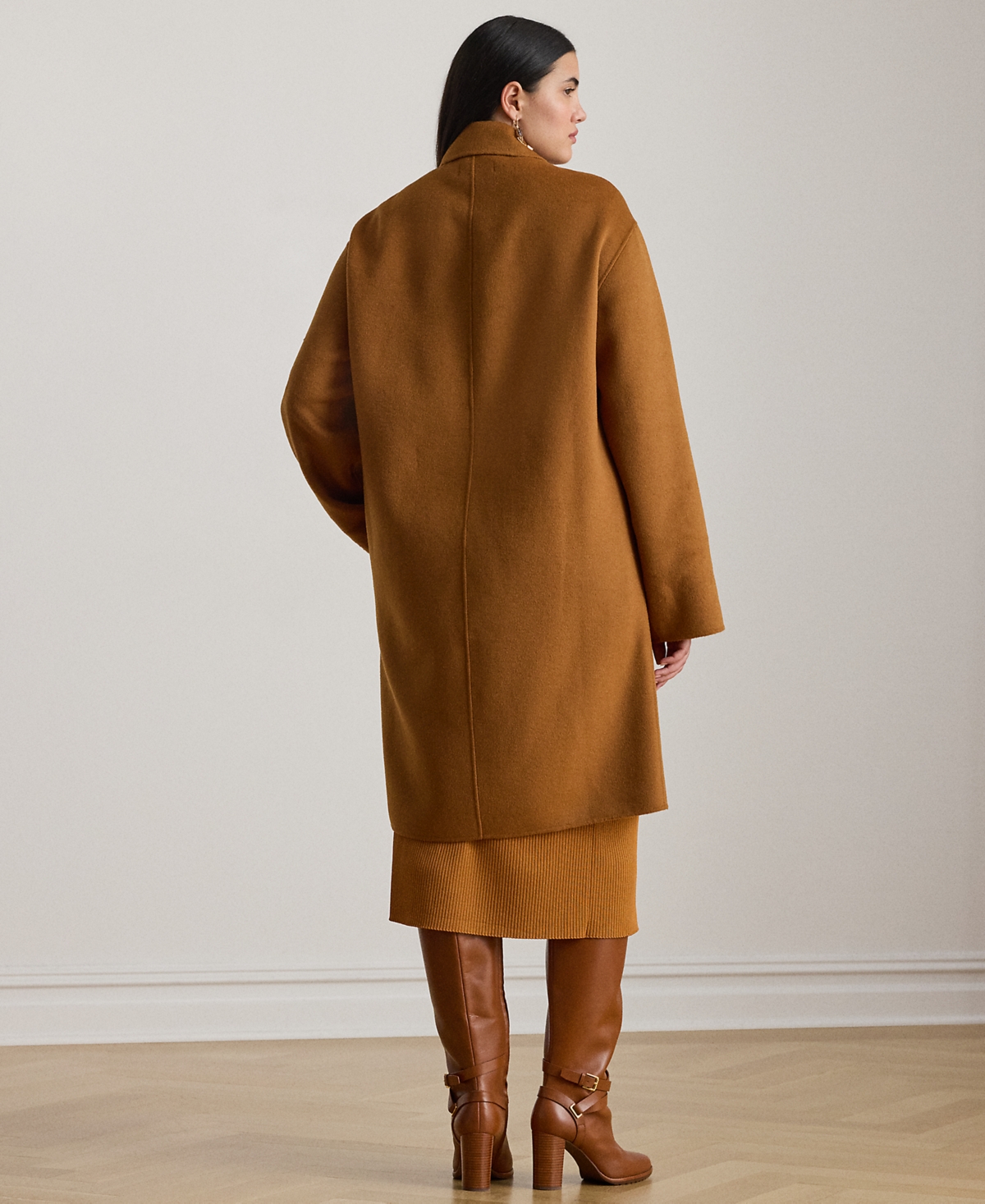 Ralph Lauren Plus Size Double-breasted Cocoon Coat In Brown