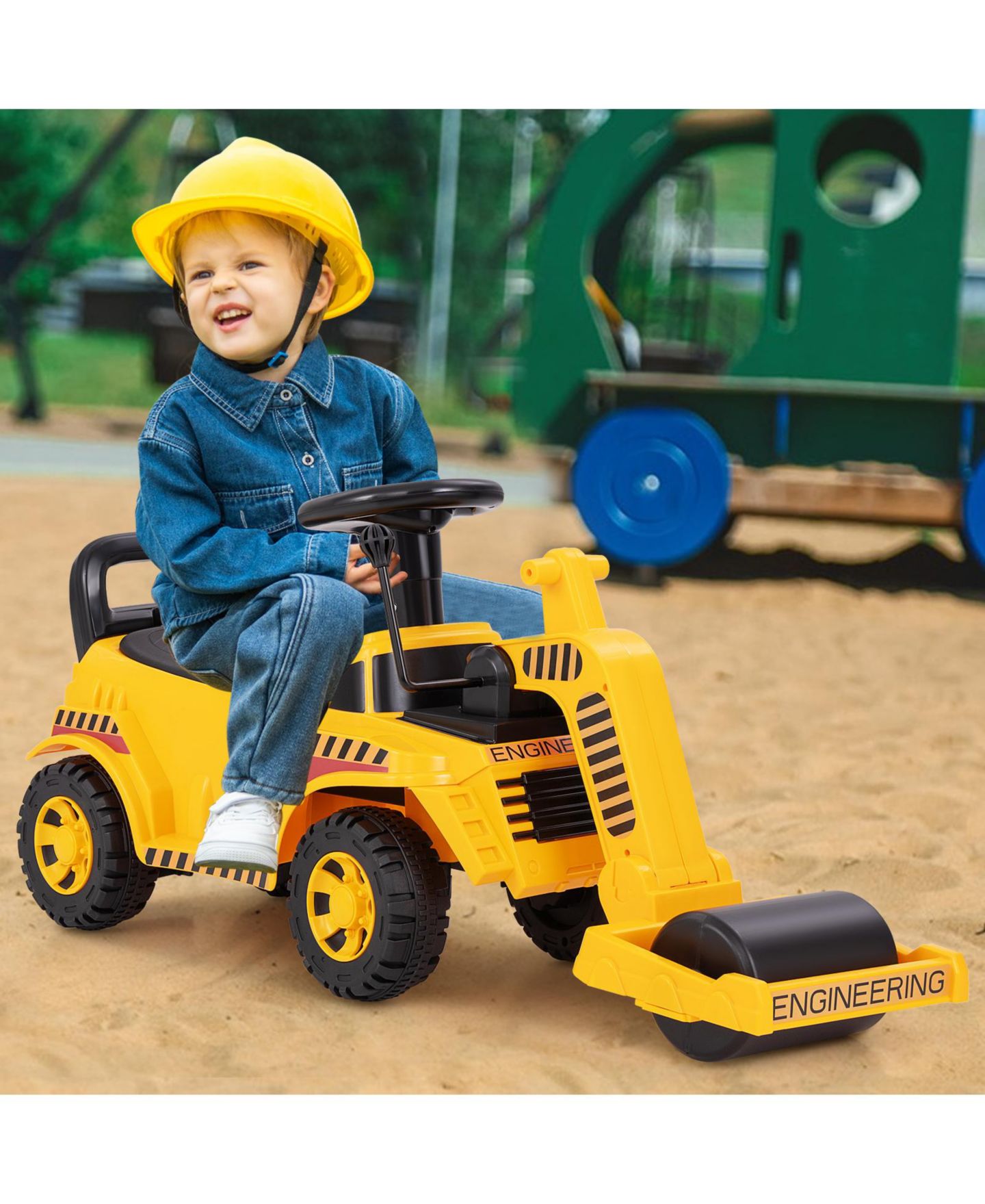 Детская игрушка Gymax Road Roller Adjustable Roller Steering Wheel with Engine Sound Ride-On, 33 lbs Capacity, Ages 19-36 Months, цвет: Жёлтый — фото 2