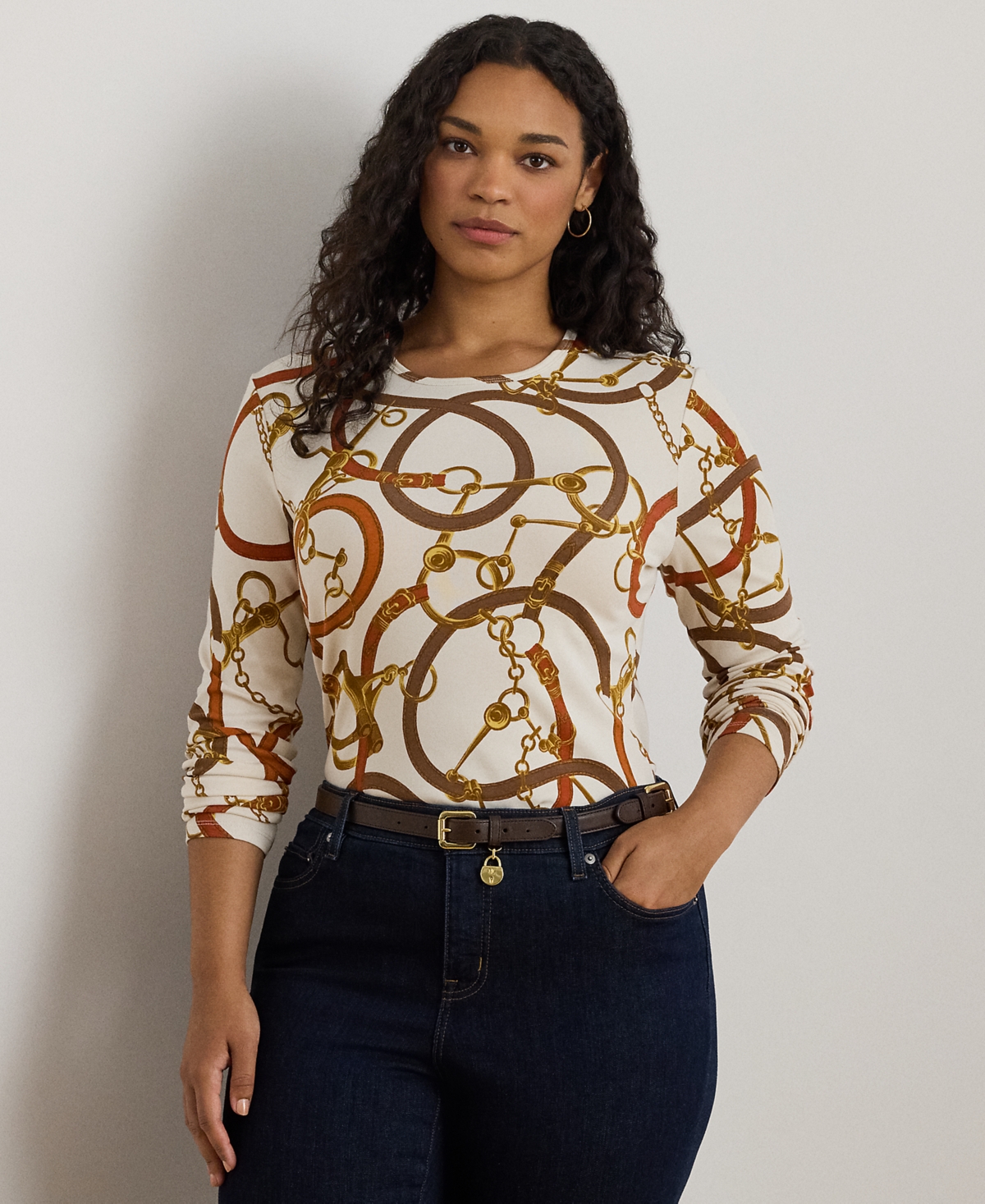 Ralph Lauren Plus Size Belting-print T-shirt In Multi