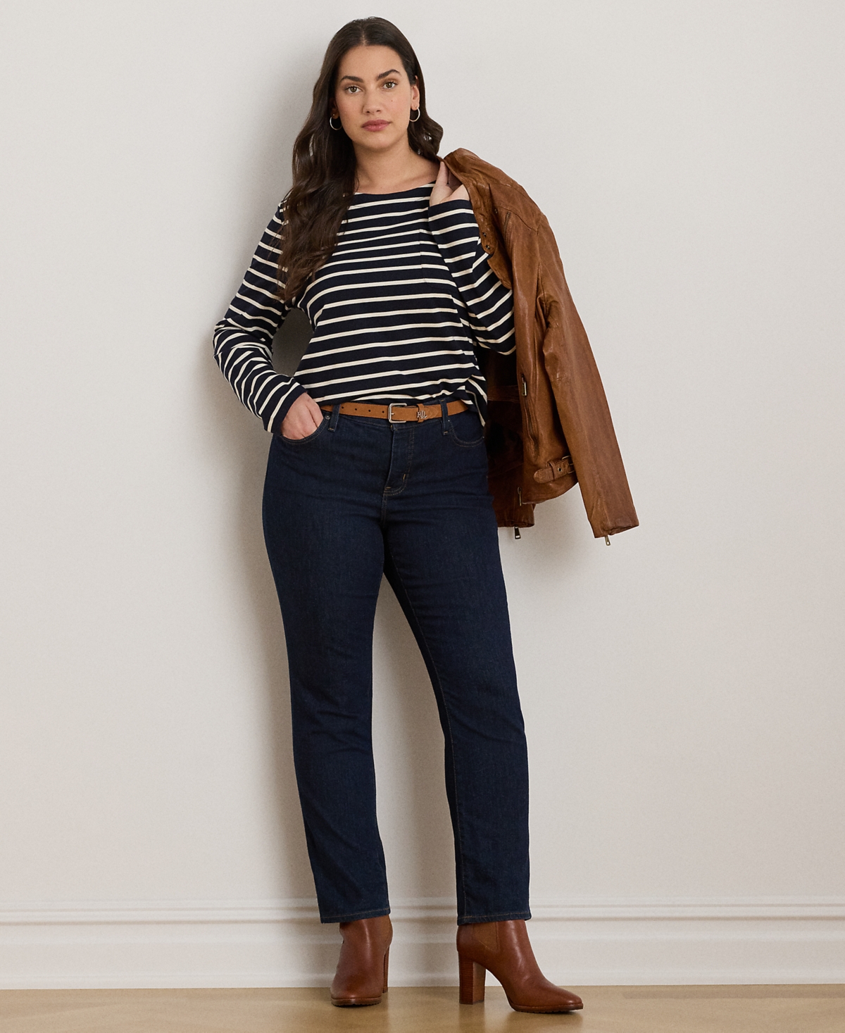Lauren Ralph Plus Striped Boat Neck Top