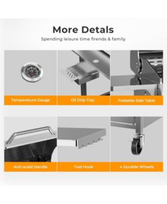 Food Grade Stainless Steel 3-Burner Propane Gas Grill, 24000BTU , Foldable Side Table, Barbecue Grill for Outdoor Cooking, Backyard, Patio