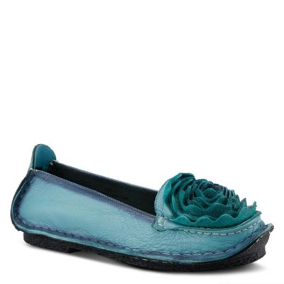 Dezi Hand-Painted Leather, Ombre Finish, Flower Accent, Cushioned Insole, Rubber Outsole - Round Toe Artisan Slip-On Flats