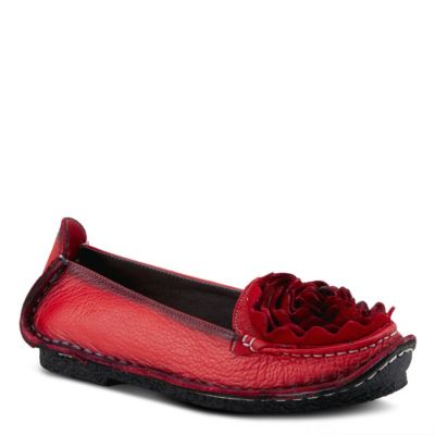 Dezi Hand-Painted Leather, Ombre Finish, Flower Accent, Cushioned Insole, Rubber Outsole – Round Toe Artisan Slip-On Flats