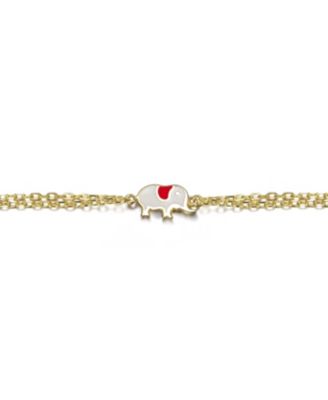 14K Gold Plated with Pink & Red Enamel Pig & Heart Bracelet