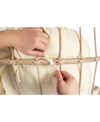 55 Inch Khaki Rattan Egg Swing Chair with Stand and Beige Cushion