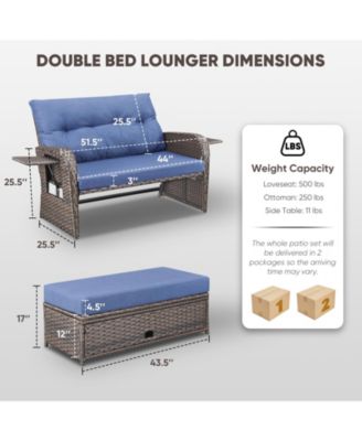 SleekArm 2-Person Wicker Outdoor Day Bed Set Patio Loveseat Sofa Set with Adjustable Backrest Cushions