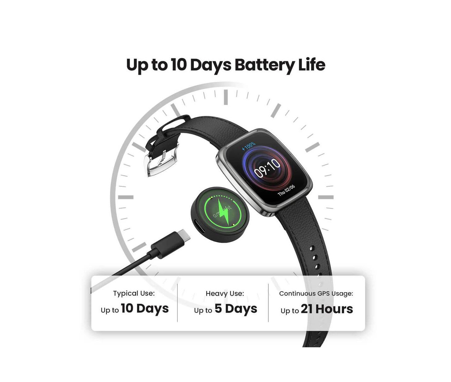 Часы Amazfit Active 2 (Square) Smart Watch with Sapphire Glass, Heart Rate Tracking & 10-Day Battery – Black Leather, цвет: Чёрный — фото 2