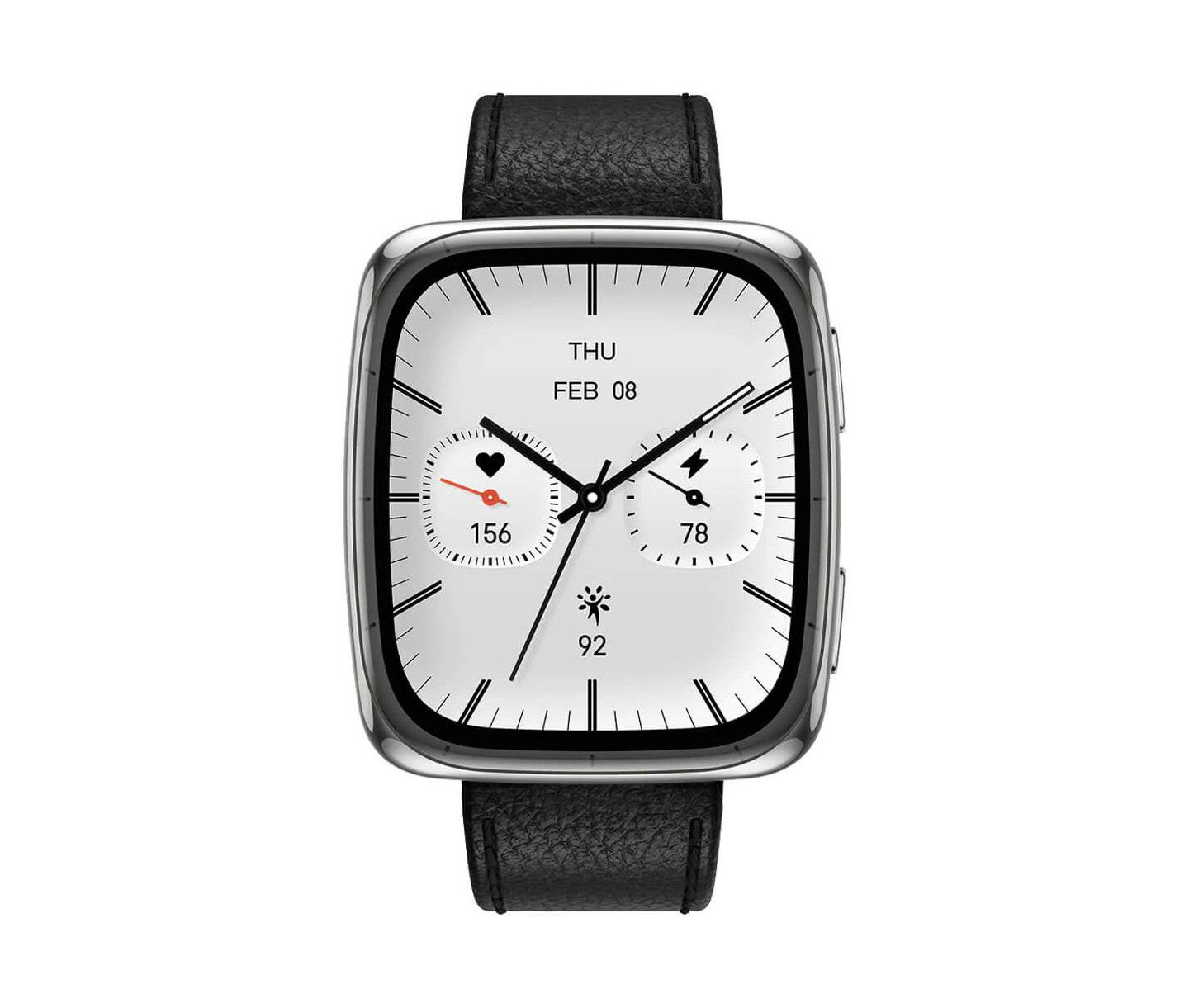 Часы Amazfit Active 2 (Square) Smart Watch with Sapphire Glass, Heart Rate Tracking & 10-Day Battery – Black Leather, цвет: Чёрный — фото 1
