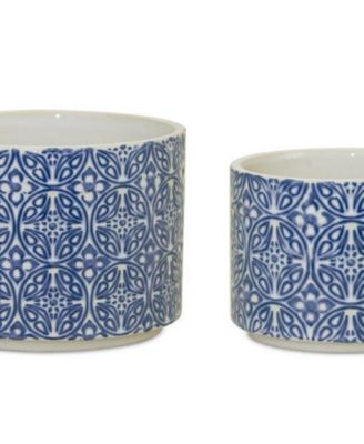 Ornamental Blue And White Ceramic Pot (Set of 2)