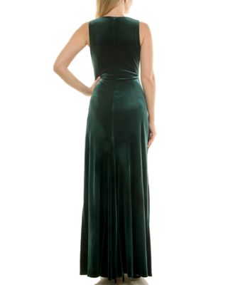 Women's Velvet Side Ruched V-Neck Dress
