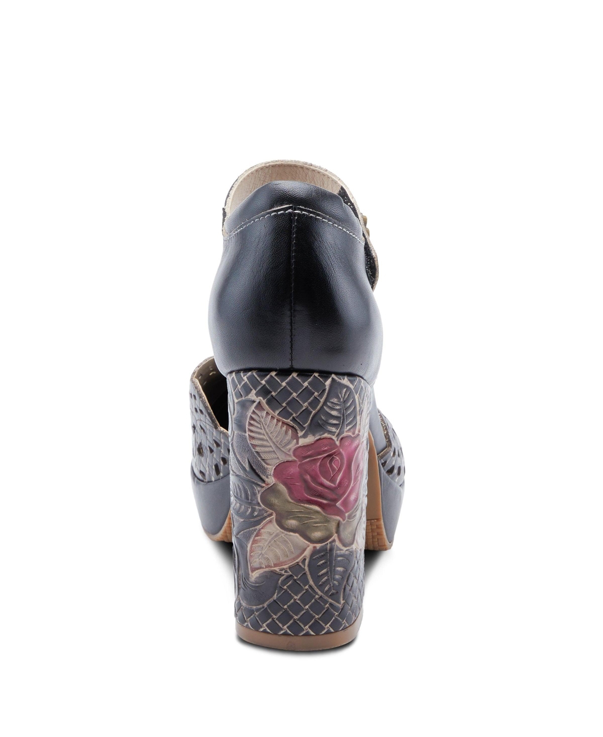 L'Artiste Women's Debbihary Hand-Painted Leather Mary Jane Pumps with Rose Embossing, Cutouts, Adjustable Strap, and 4-Inch Leather-Wrapped Heel – Ele