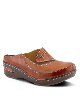 Spring Step Chino Backless Wedge with Hand-Painted Leather