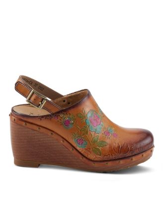 L’Artiste Women’s LOVEYA Handpainted Leather Slingback Wedge Sandals with Adjustable Buckle and Padded Insole